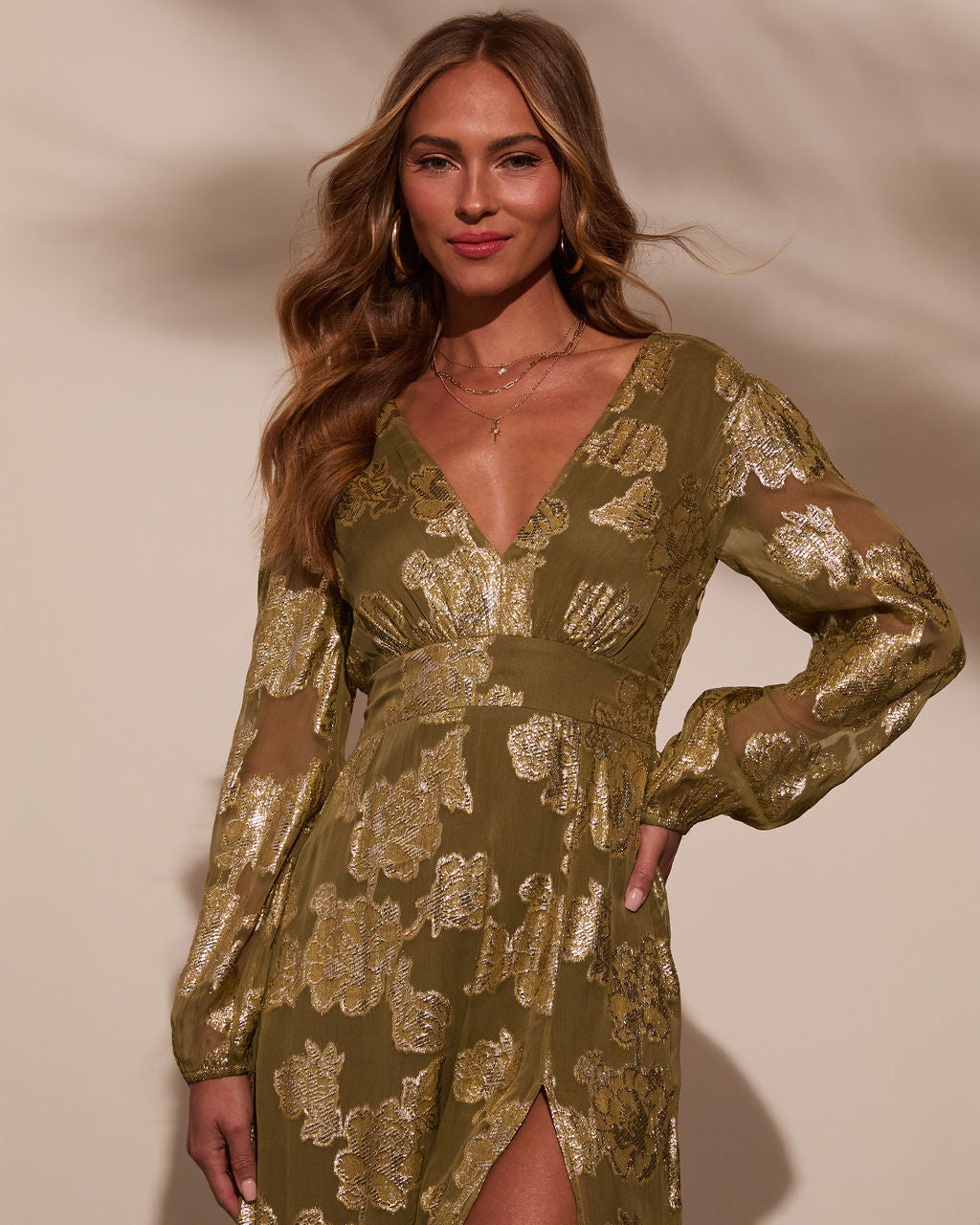 Palm Cove Floral Lurex Maxi Dress-Vogue Logic