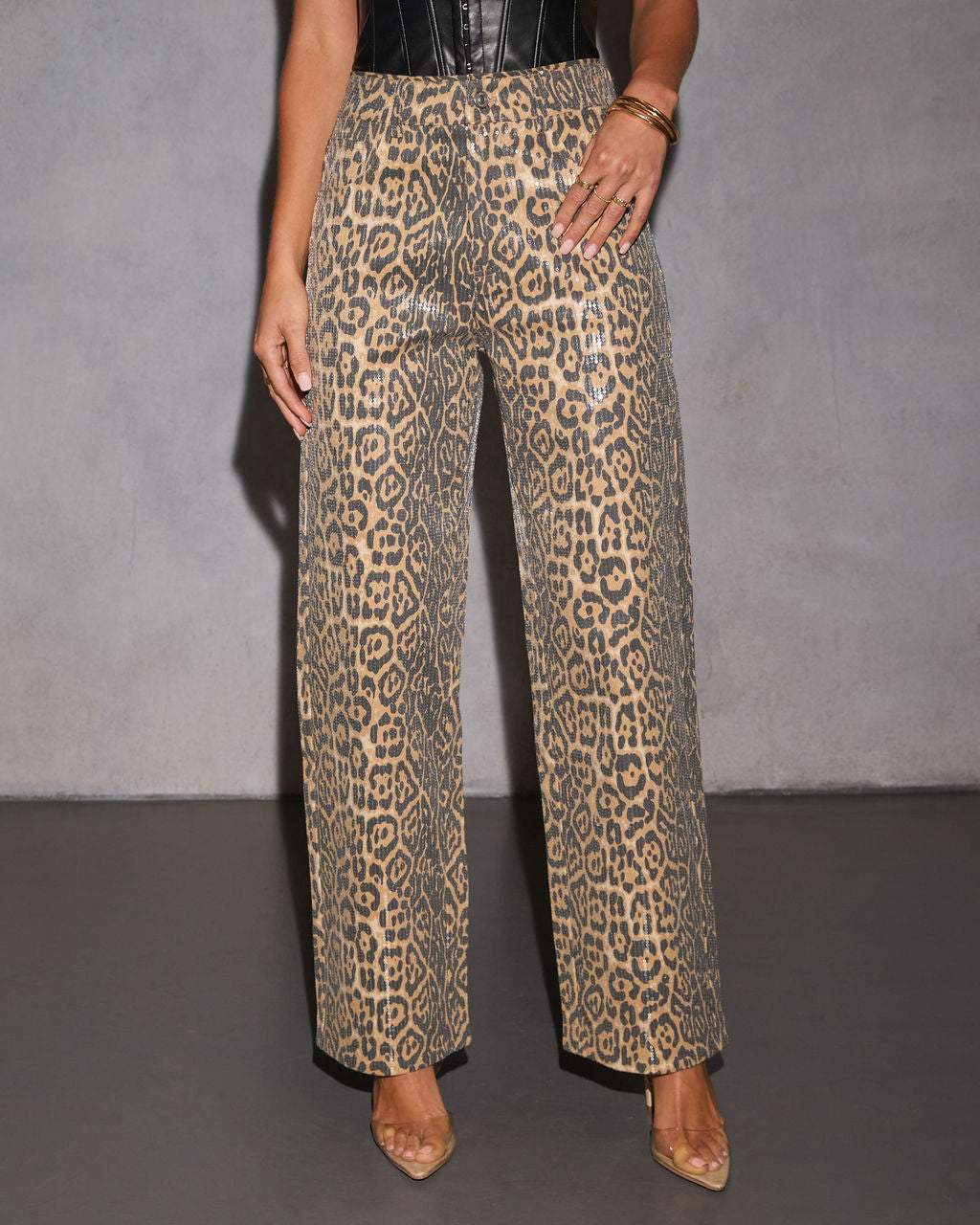 Safari Boogey Leopard Sequin Pants-Vogue Logic