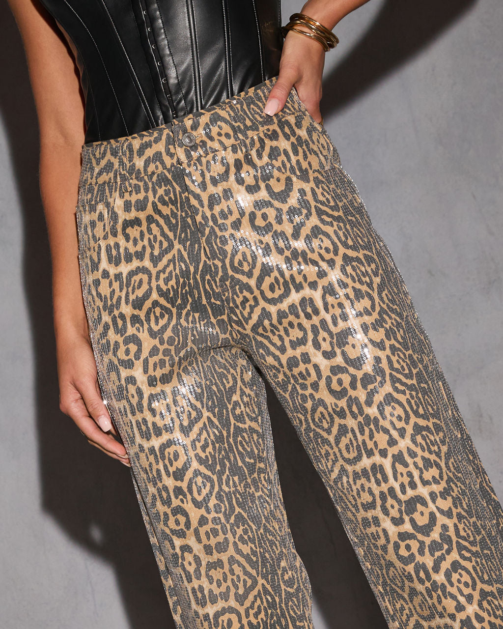 Safari Boogey Leopard Sequin Pants-Vogue Logic