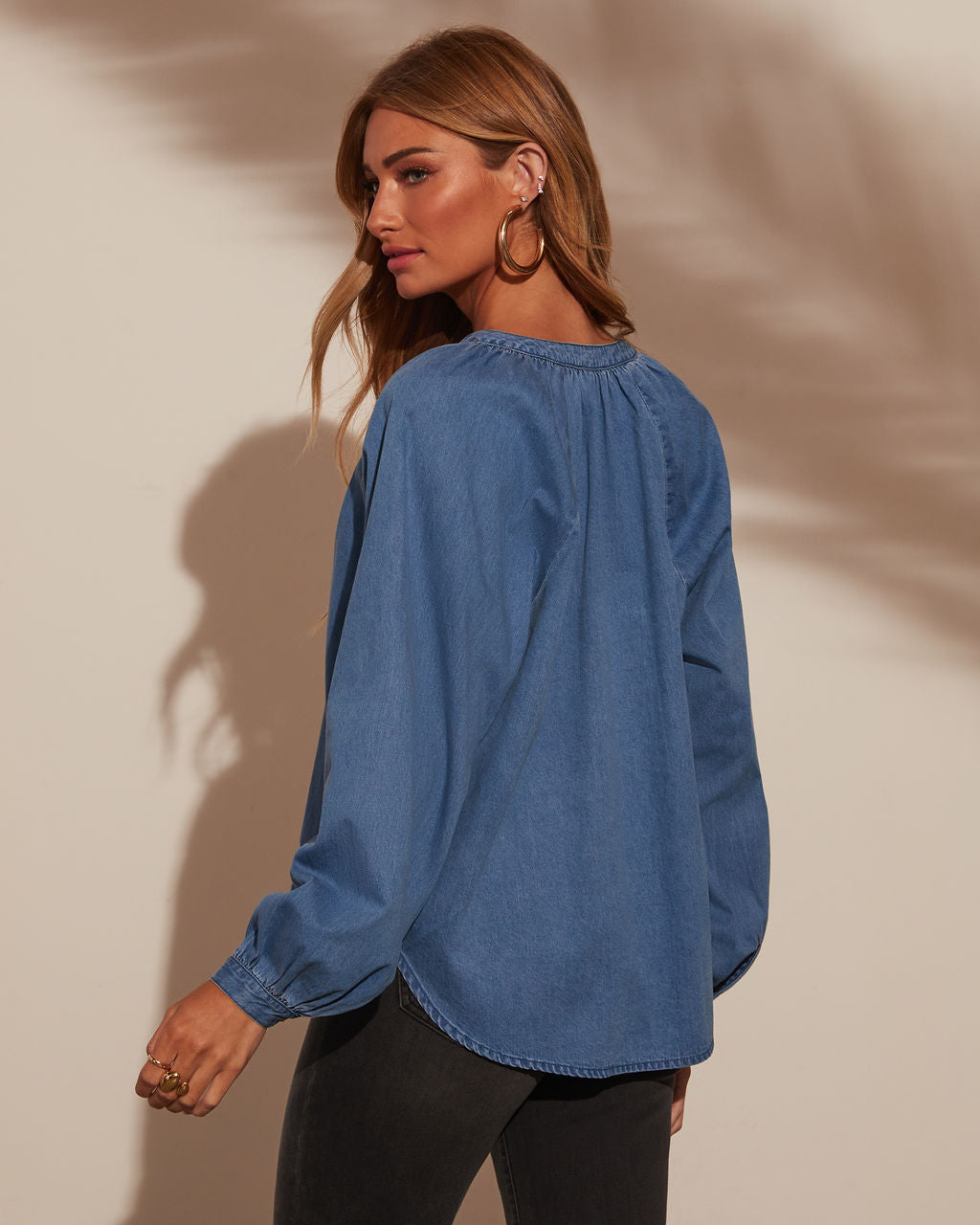 Office Hours Denim Button Down Top-Vogue Logic