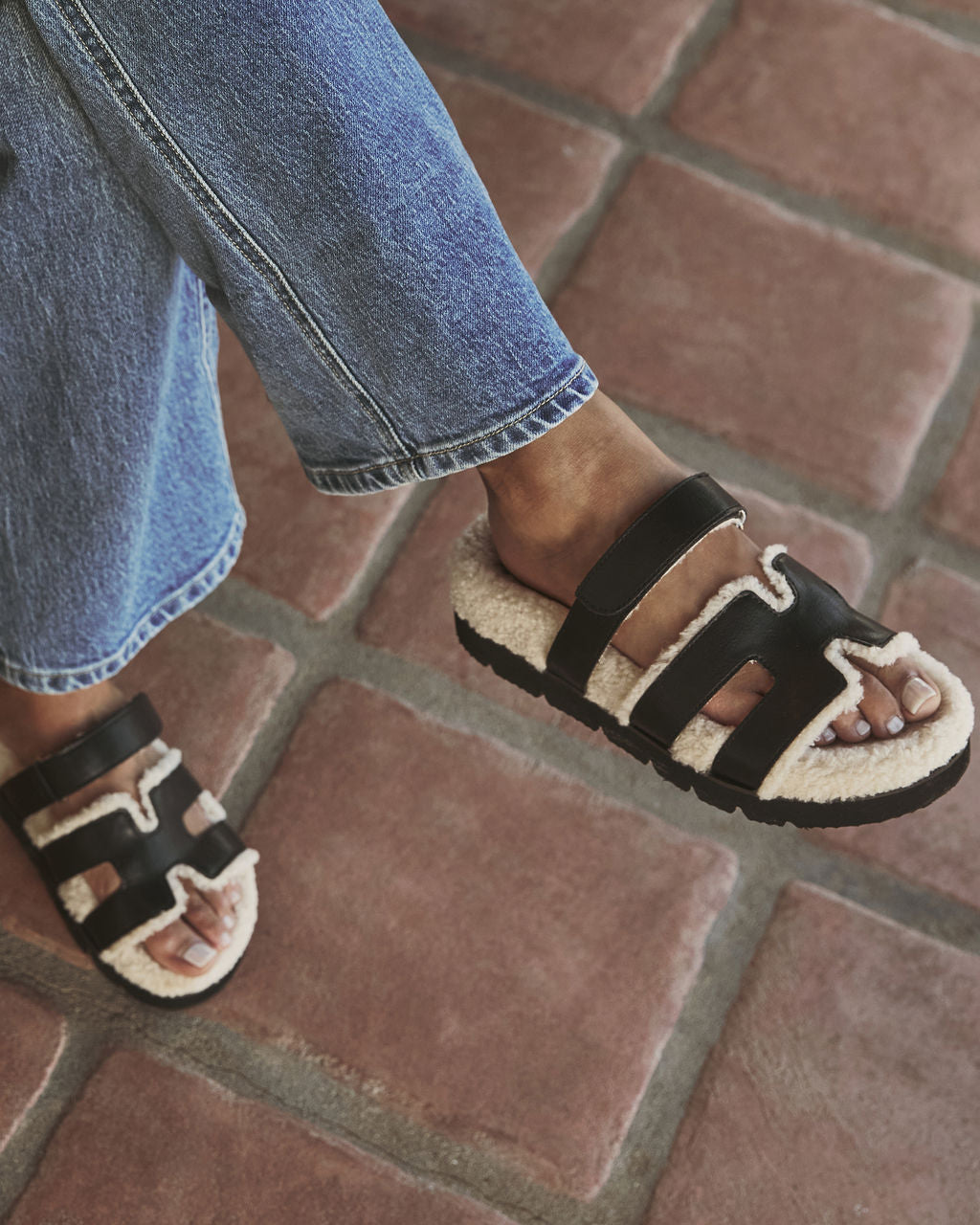 Adelene Sherpa Lined H-Strap Sandal-Vogue Logic