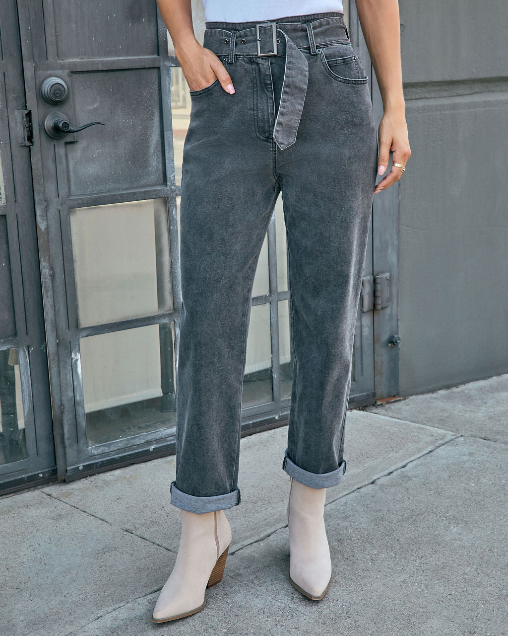 Sedina Stretch Paperbag Waist Straight Leg Jeans-Vogue Logic