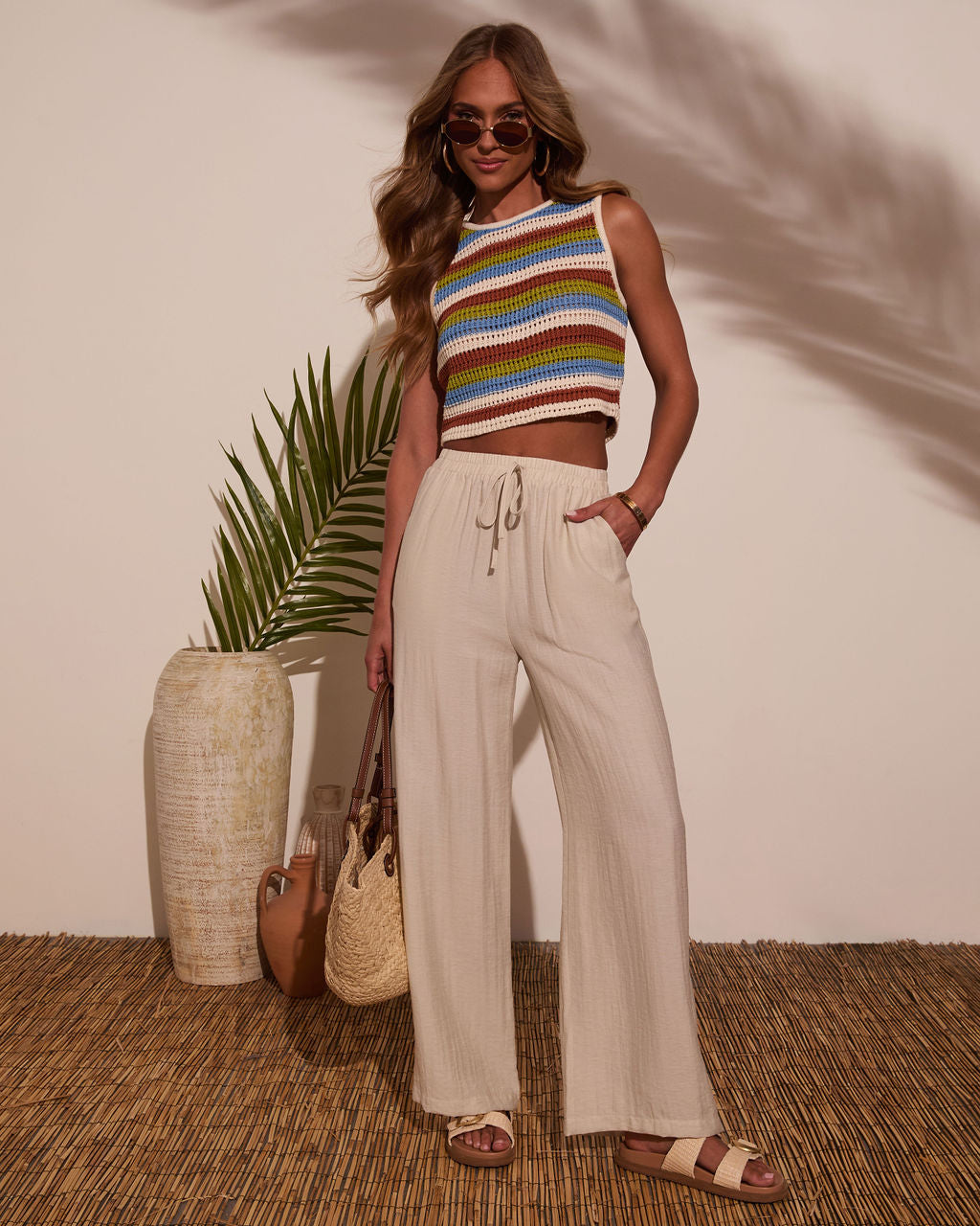Taylen Striped Crochet Tank-Vogue Logic