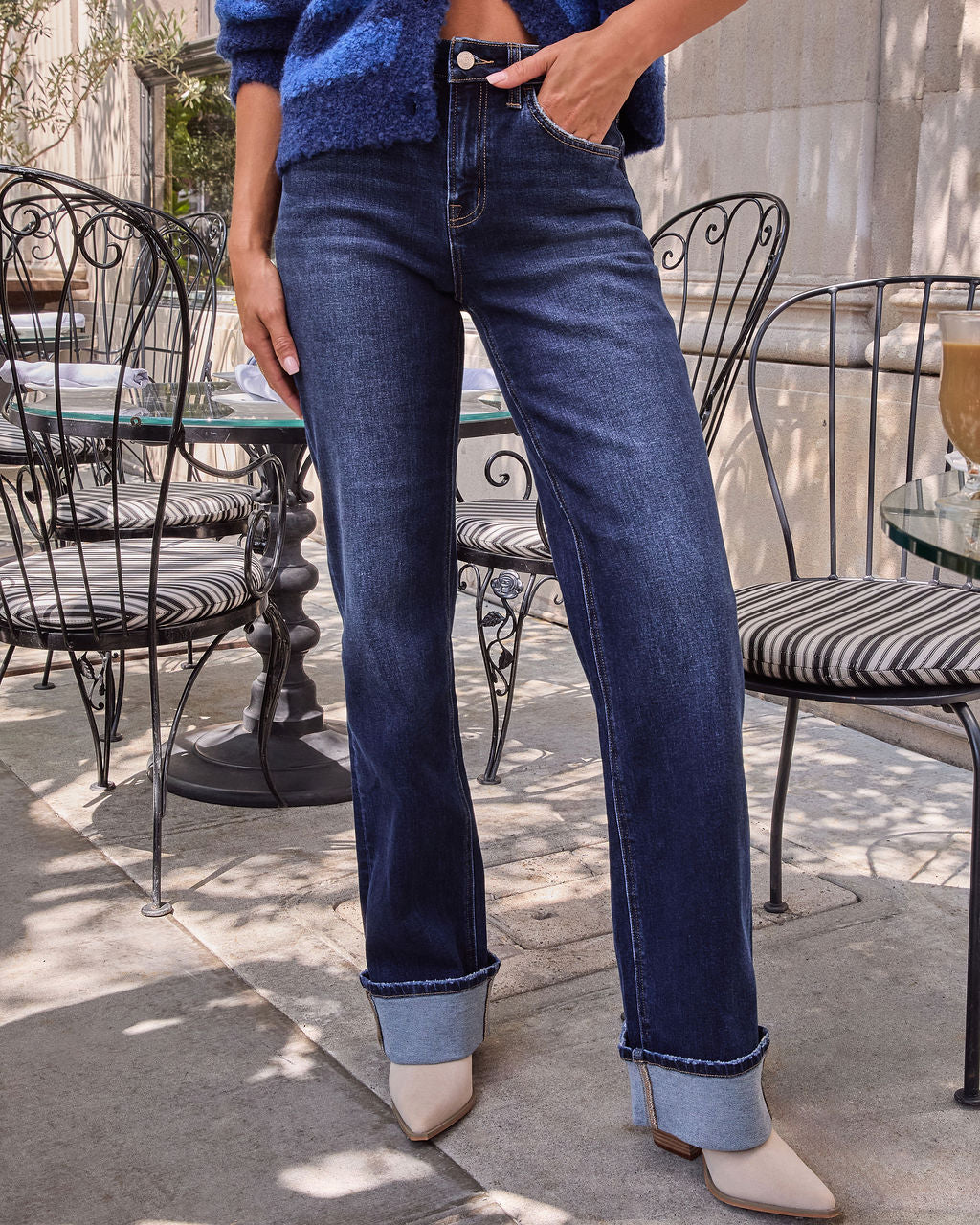 Nyra Stretch Straight Leg Cuffed Jeans-Vogue Logic