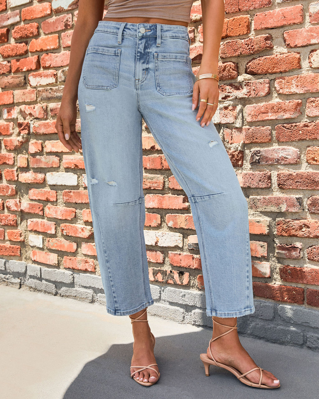 Eveline Stretch Lightly Distressed Barrel Jeans-Vogue Logic