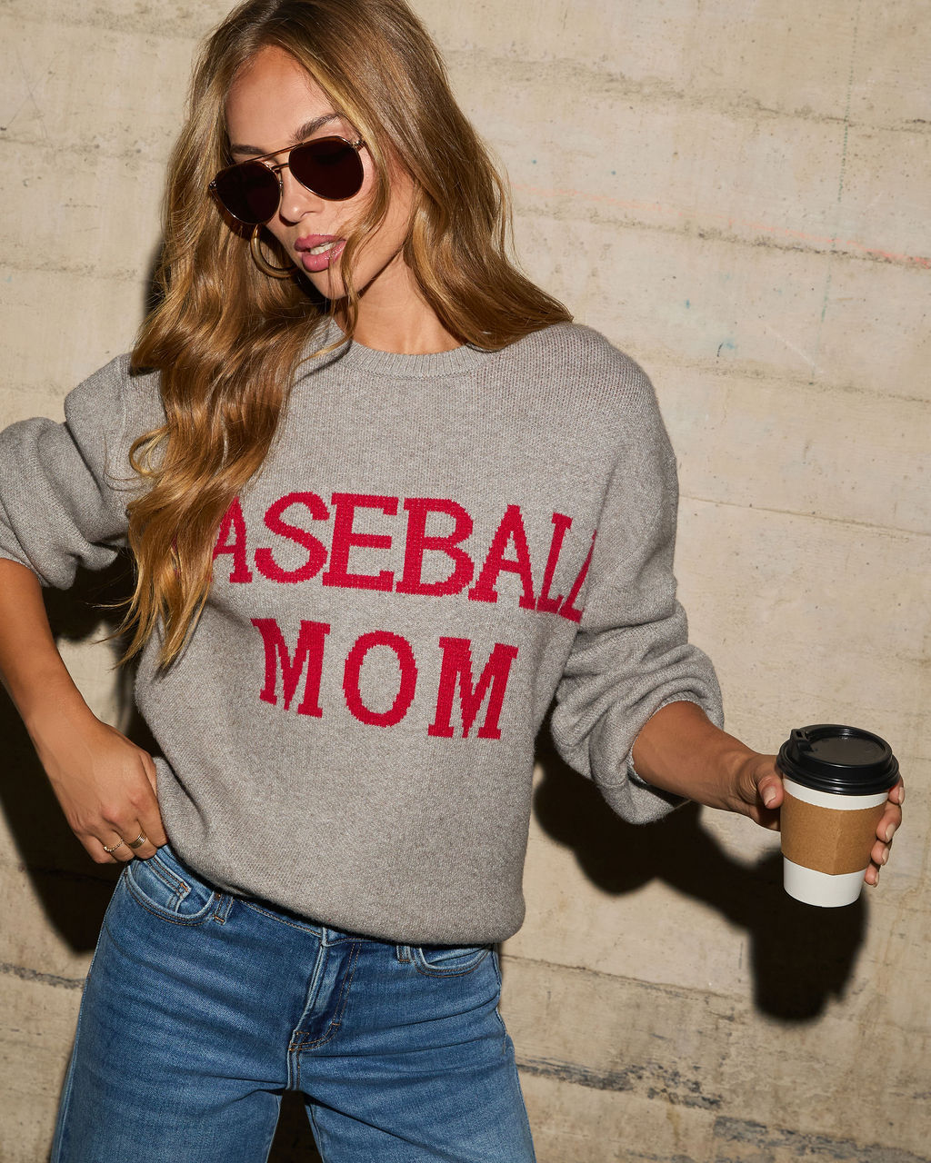 Baseball Mom Knit Pullover Sweater-Vogue Logic