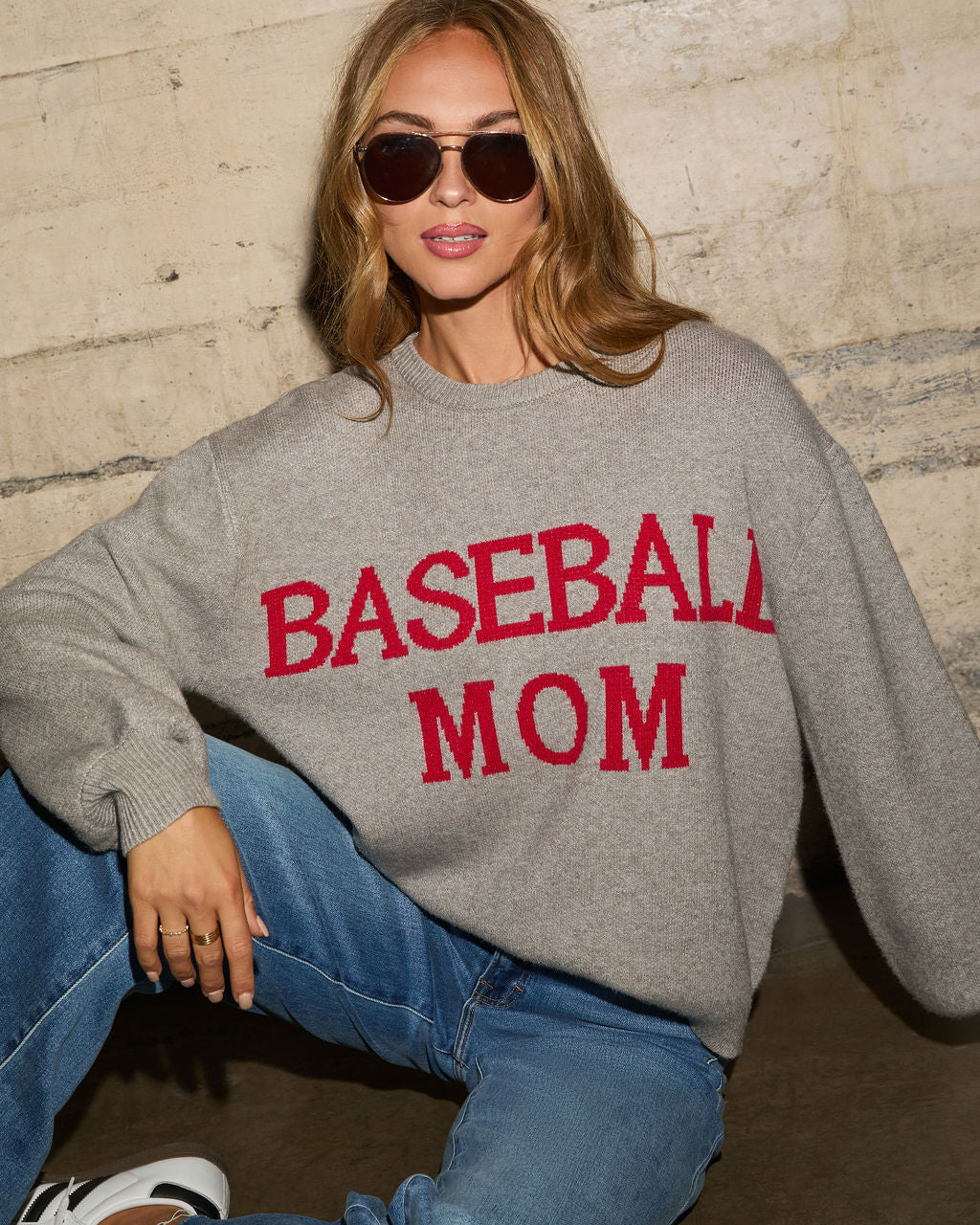 Baseball Mom Knit Pullover Sweater-Vogue Logic