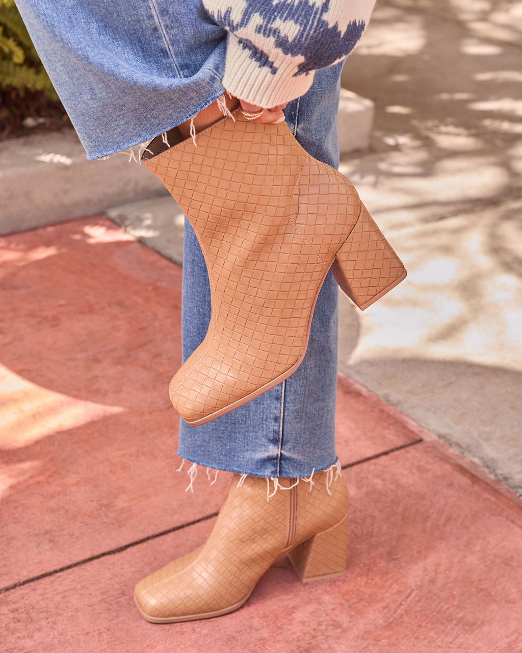 Chanie Woven Vegan Leather Booties-Vogue Logic