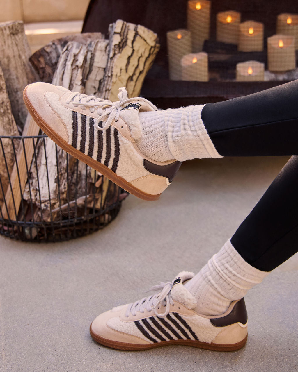 Emison Striped Shearling Sneakers-Vogue Logic
