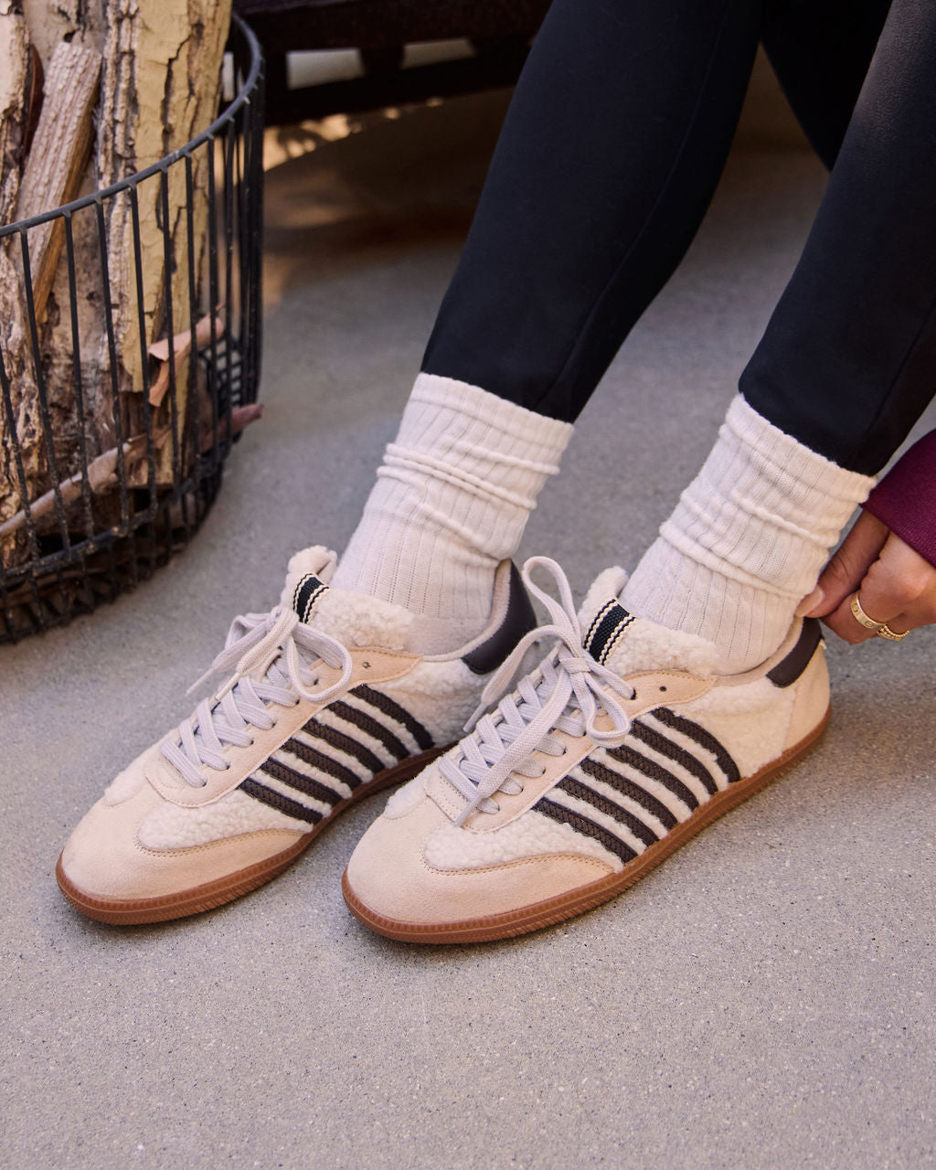 Emison Striped Shearling Sneakers-Vogue Logic
