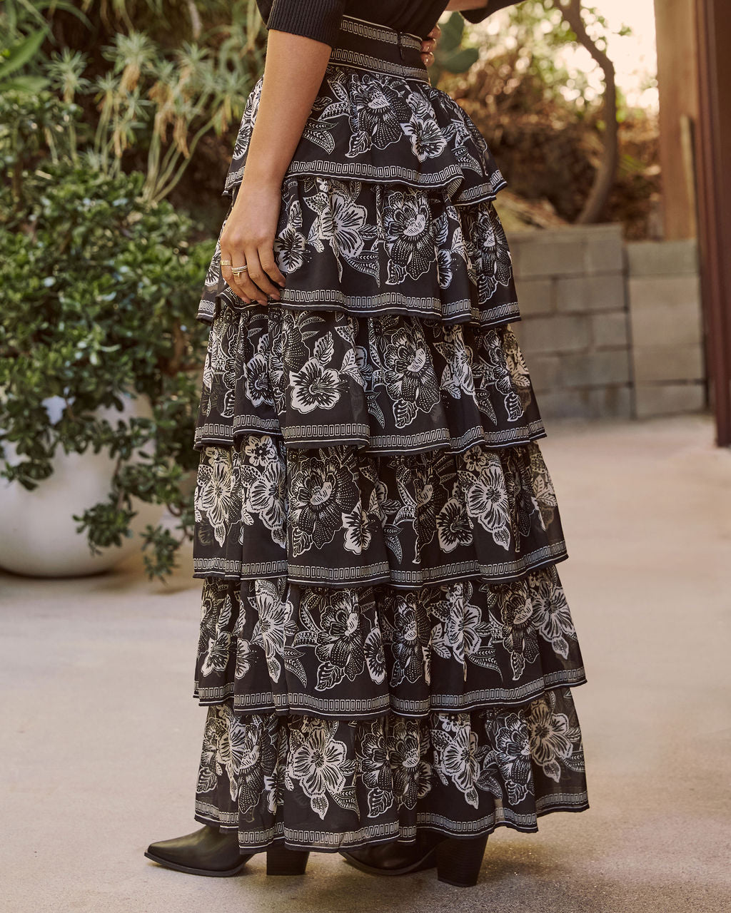 Ruelle Printed Tiered Maxi Skirt-Vogue Logic