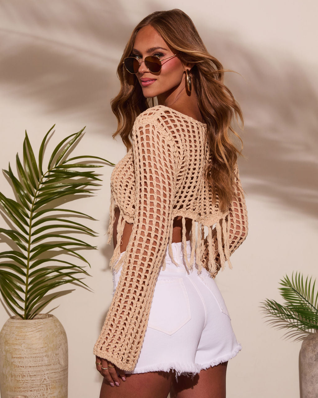 Arloe Open Knit Fringe Crochet Top-Vogue Logic