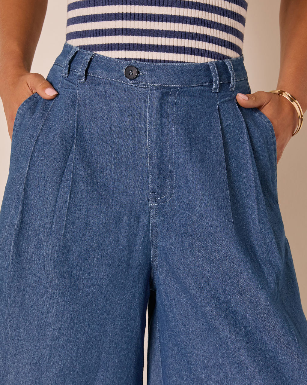 Celadine Wide Leg Pleated Chambray Pants-Vogue Logic