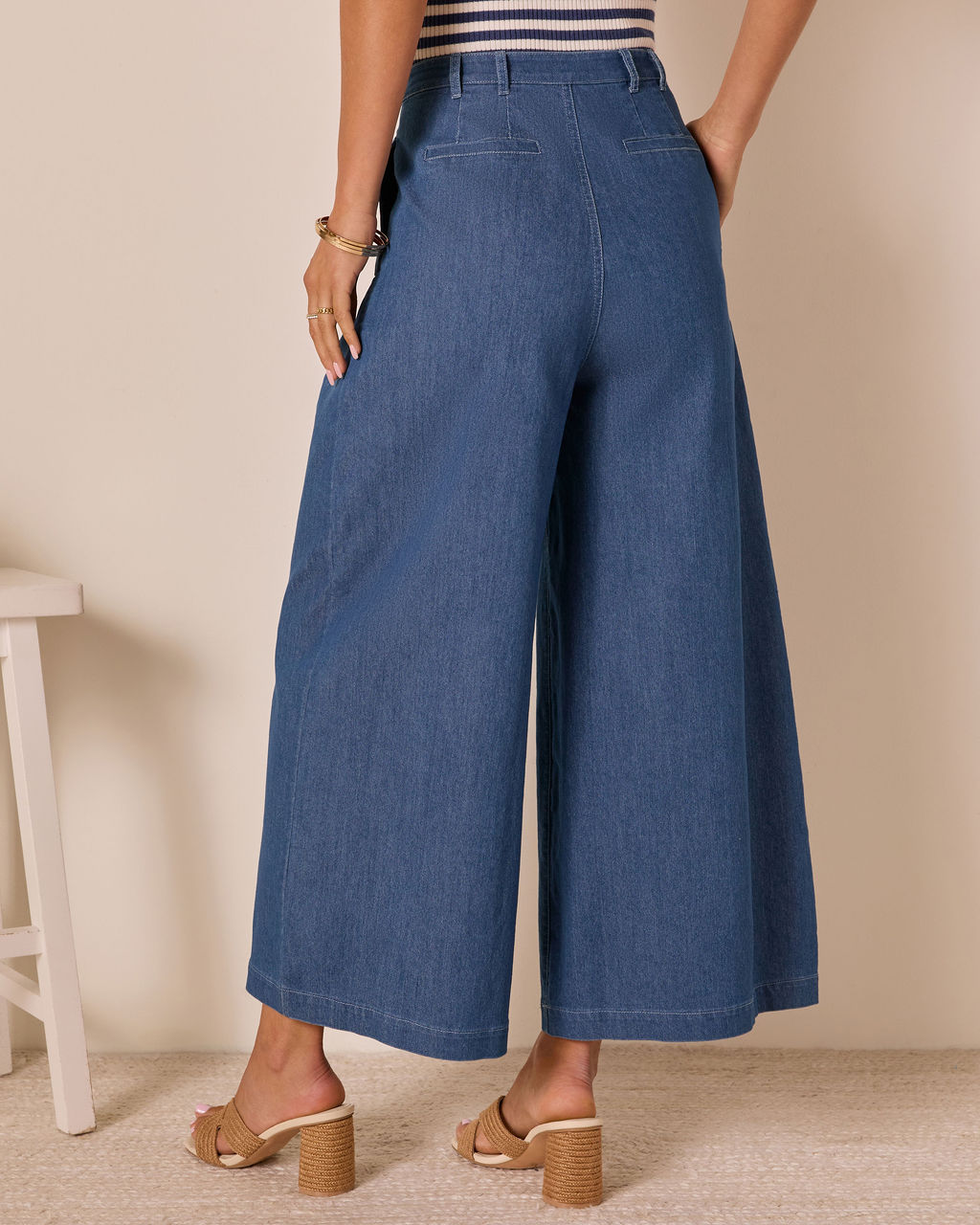 Celadine Wide Leg Pleated Chambray Pants-Vogue Logic