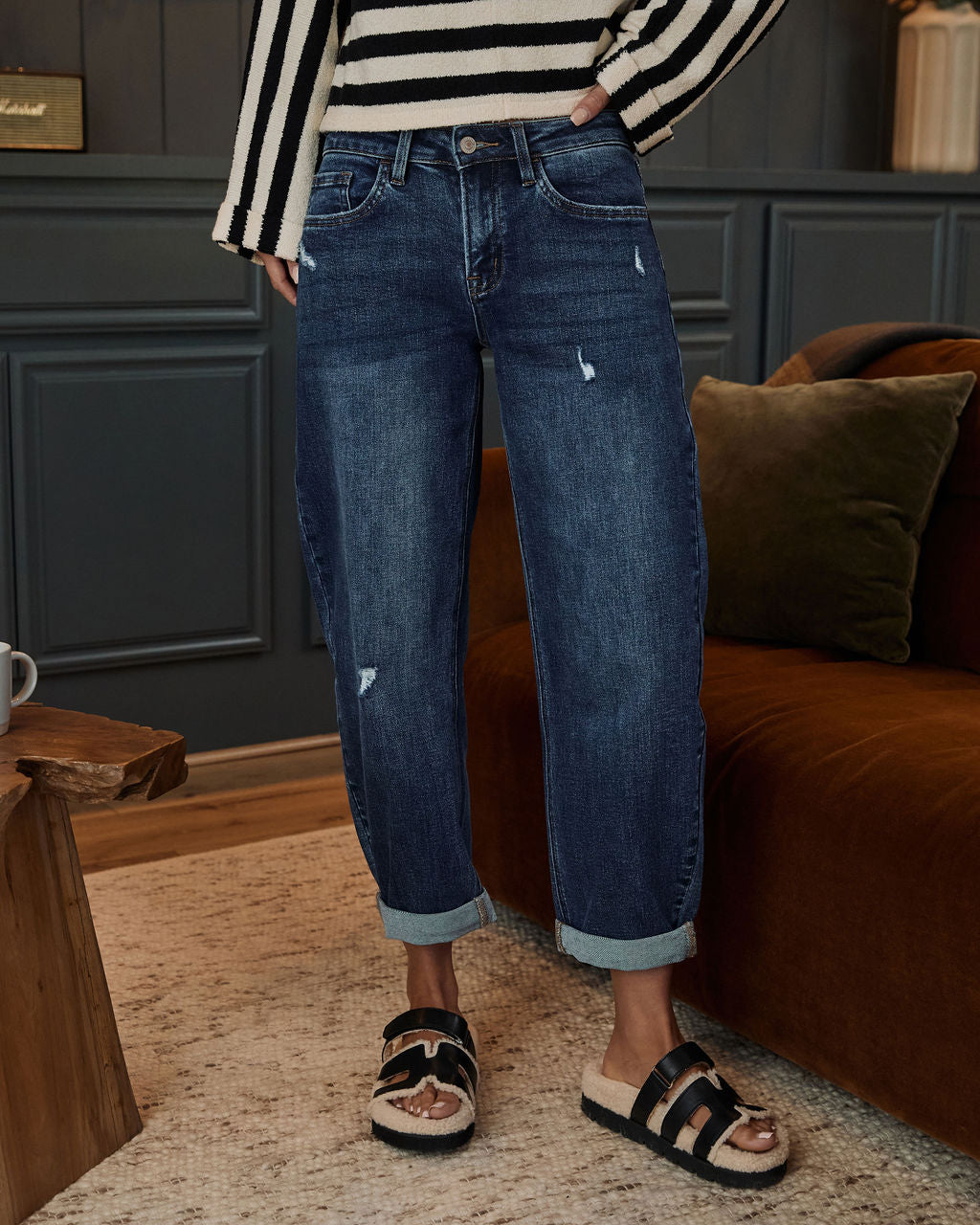 Tawnie Stretch Distressed Barrel Jeans-Vogue Logic