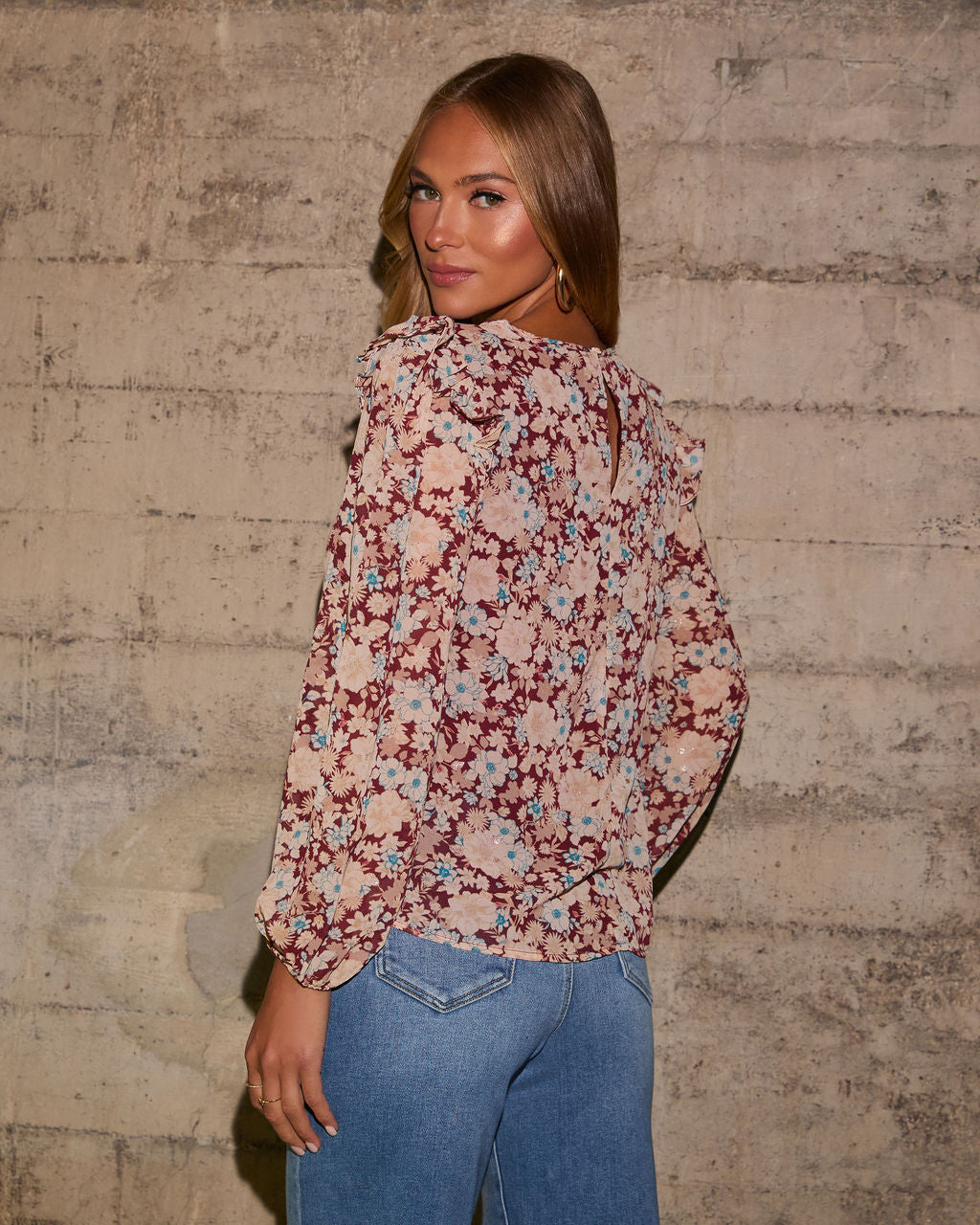 Jaimie Floral Ruffle Trim Blouse-Vogue Logic