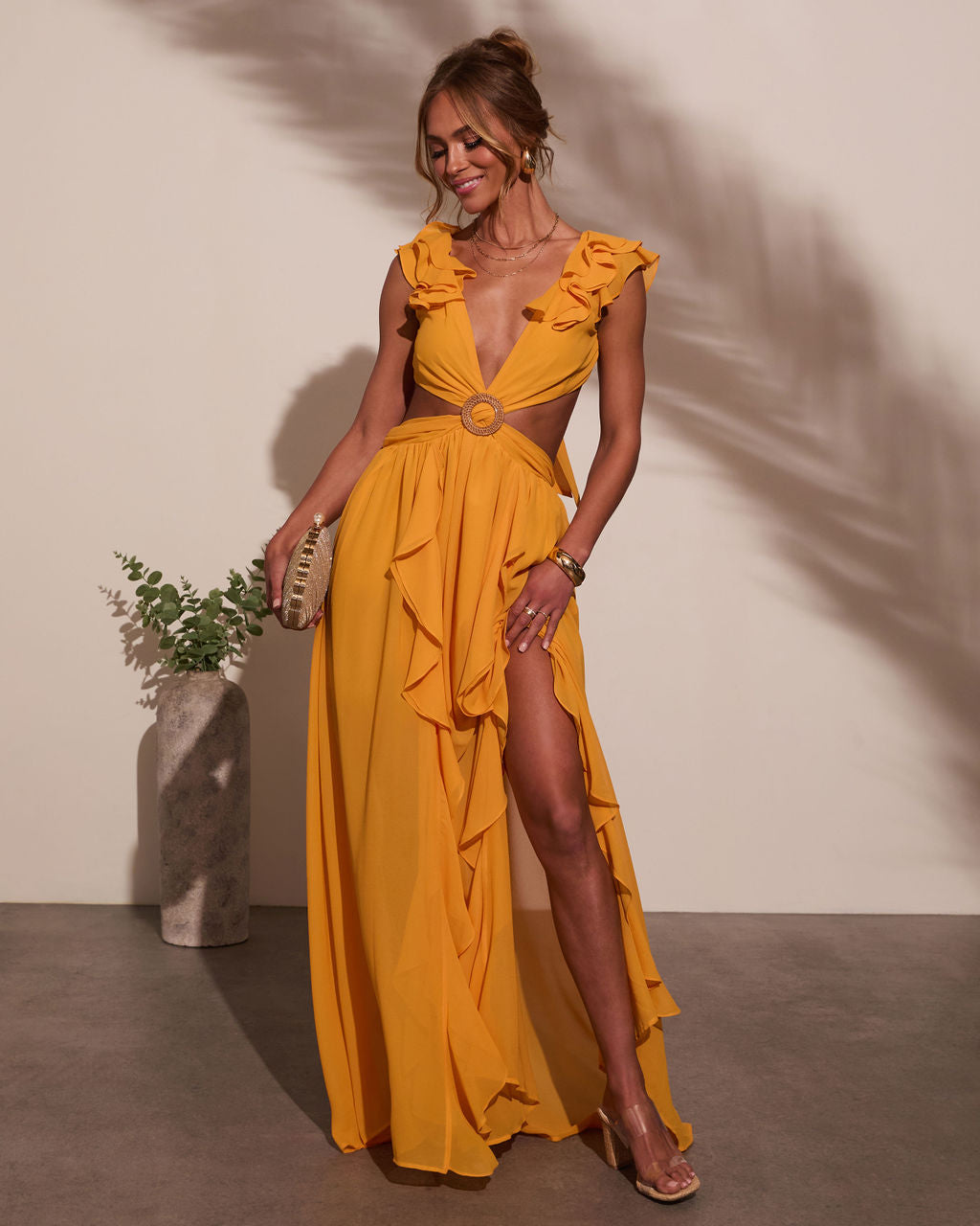 Carlita Ruffle Cutout Maxi Dress-Vogue Logic