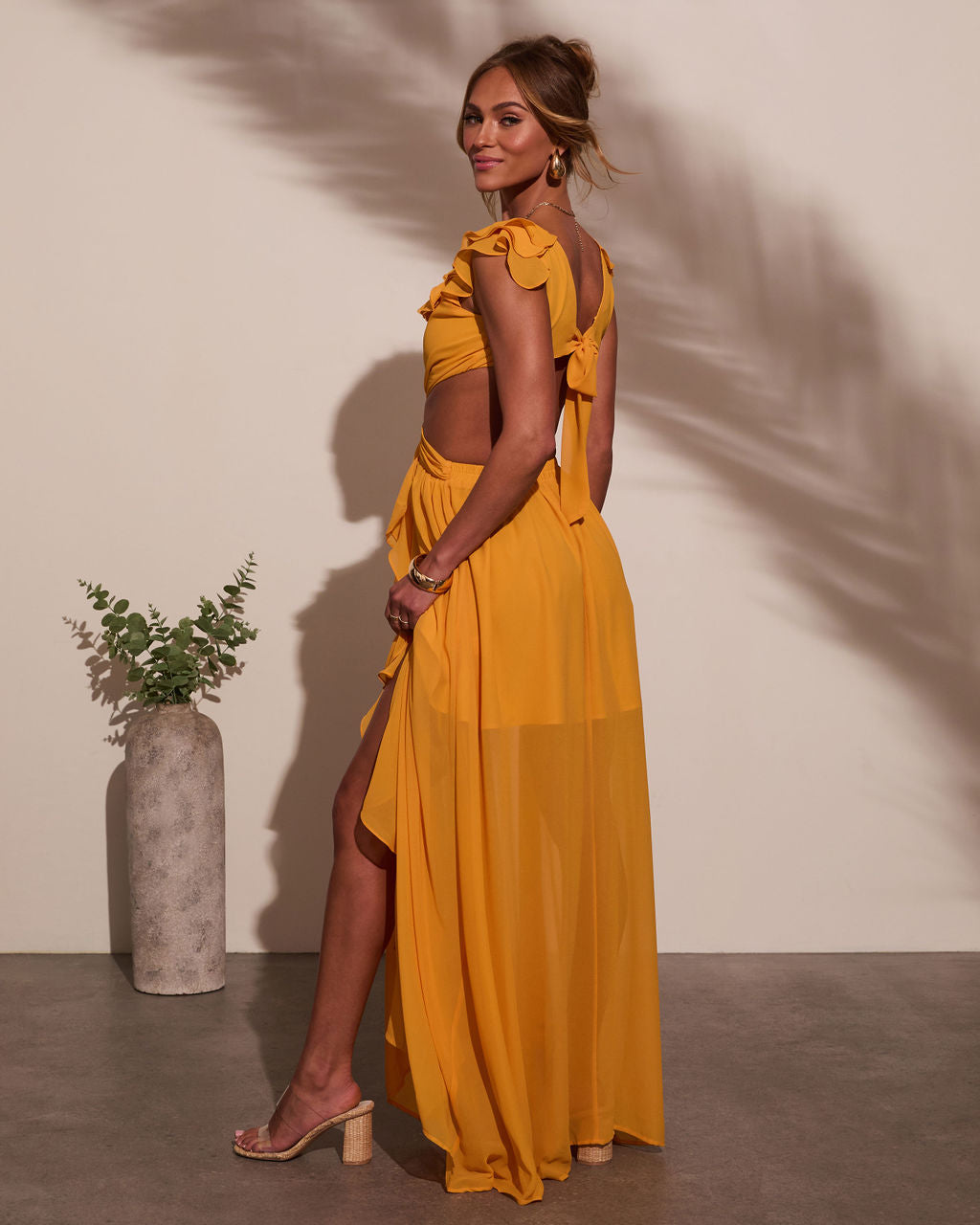 Carlita Ruffle Cutout Maxi Dress-Vogue Logic