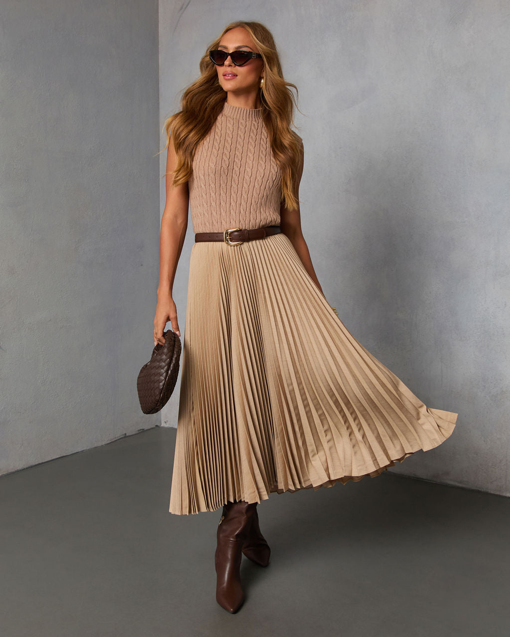 Vionette Pleated Midi Skirt-Vogue Logic