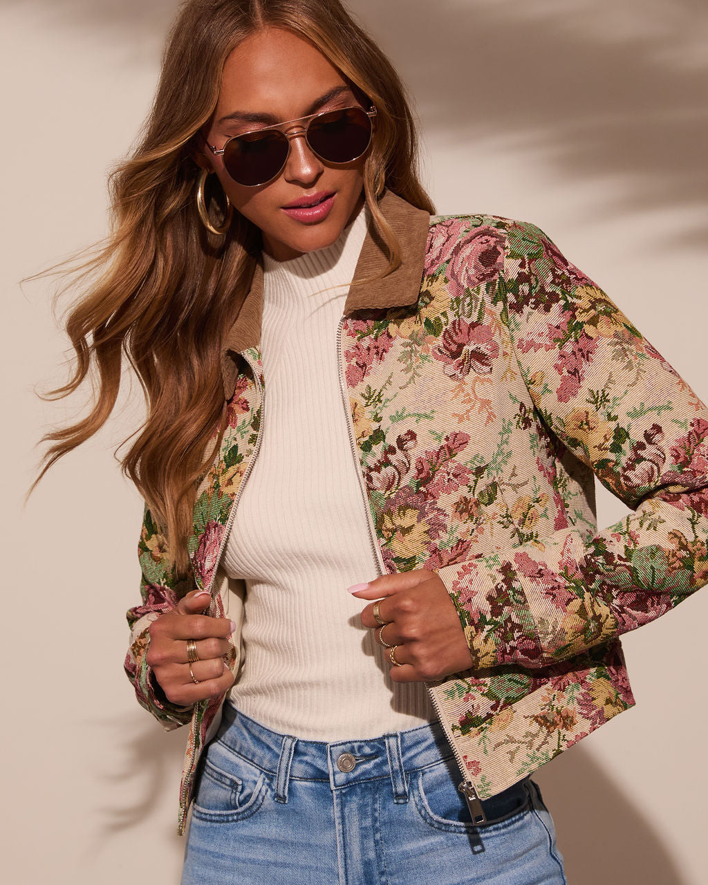 Garden Rose Linen Floral Tapestry Jacket-Vogue Logic