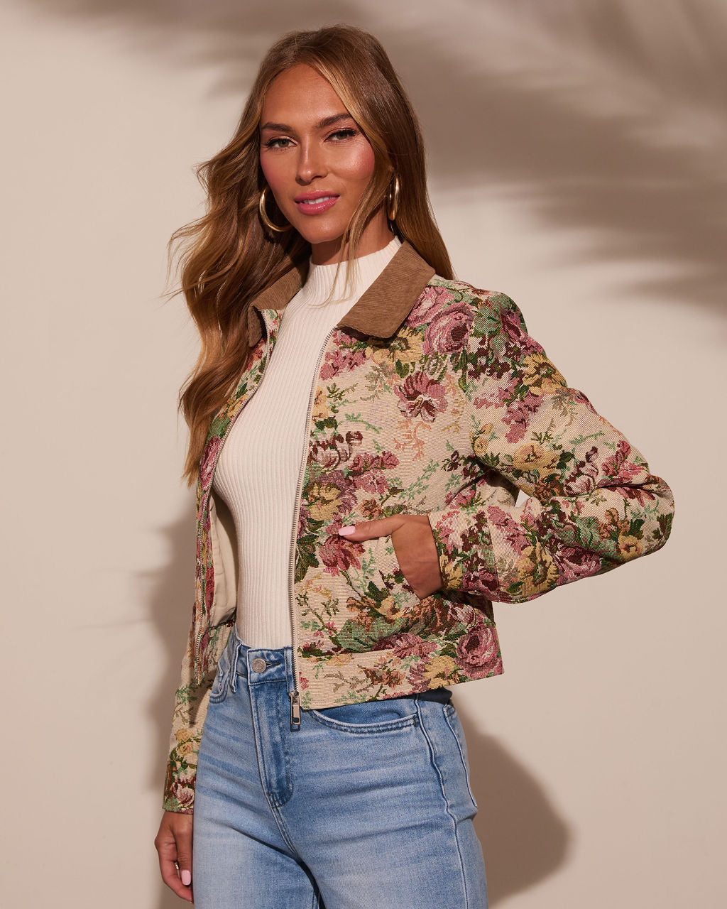 Garden Rose Linen Floral Tapestry Jacket-Vogue Logic