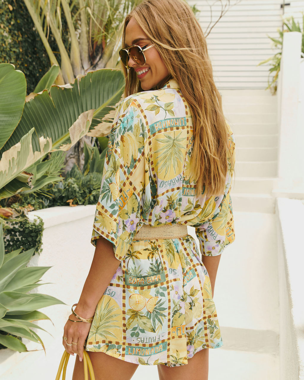 Cabana Mood Tropical Print Belted Romper-Vogue Logic