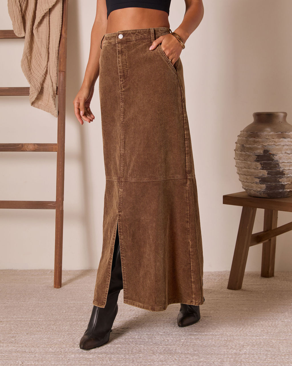 Caresse Corduroy Maxi Skirt-Vogue Logic