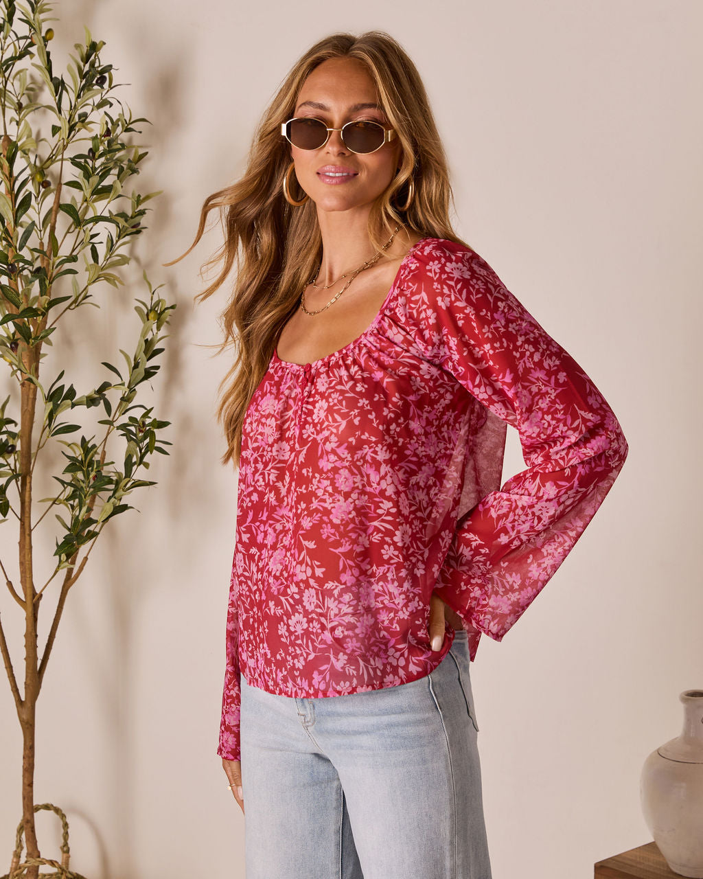 Nelda Floral Printed Top-Vogue Logic