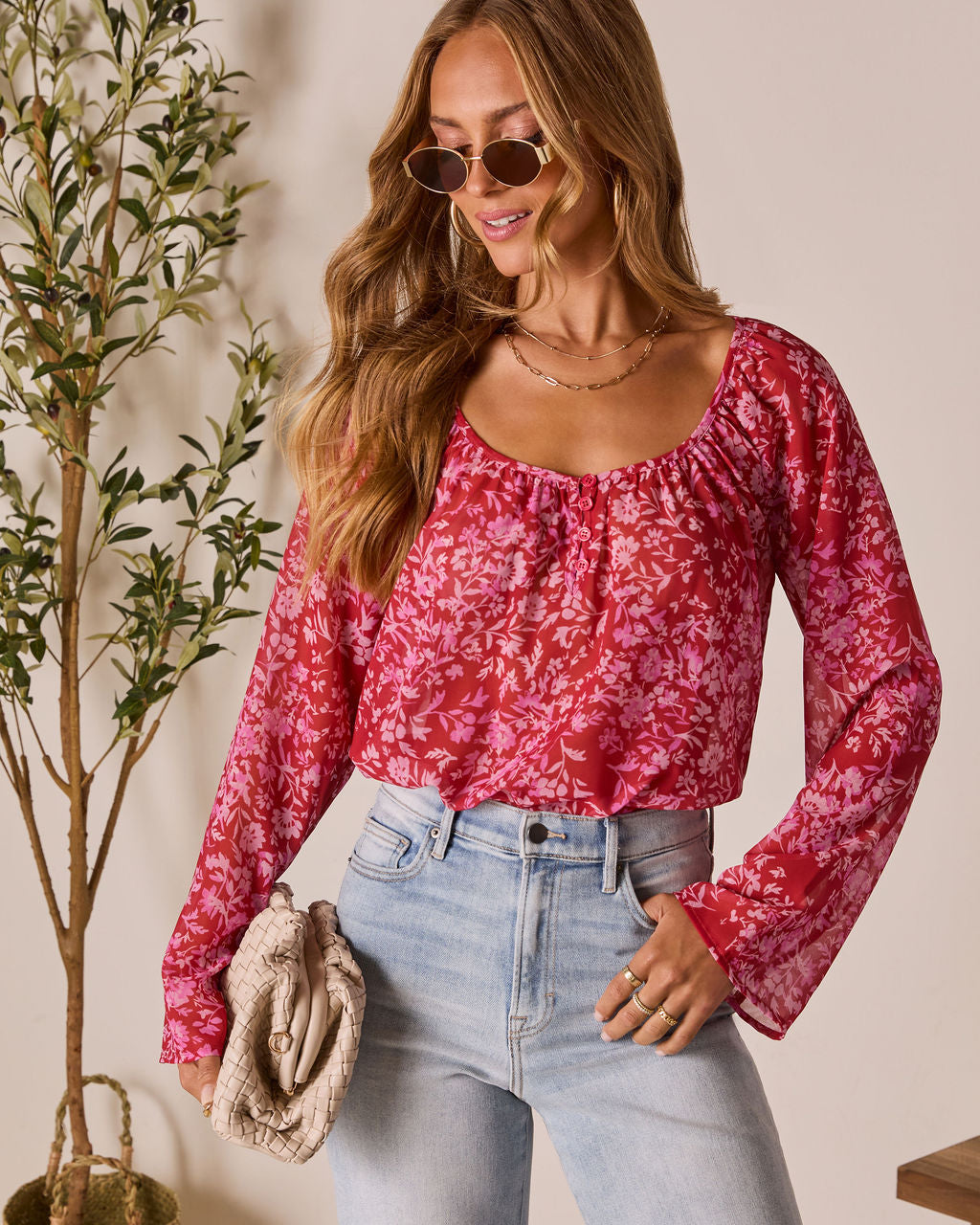 Nelda Floral Printed Top-Vogue Logic