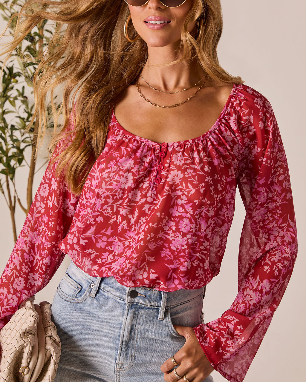 Nelda Floral Printed Top-Vogue Logic