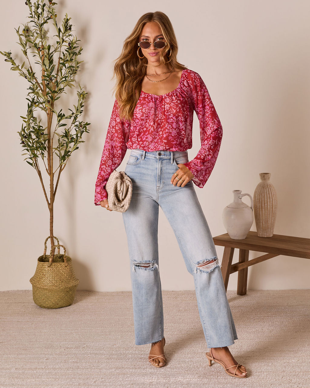 Nelda Floral Printed Top-Vogue Logic