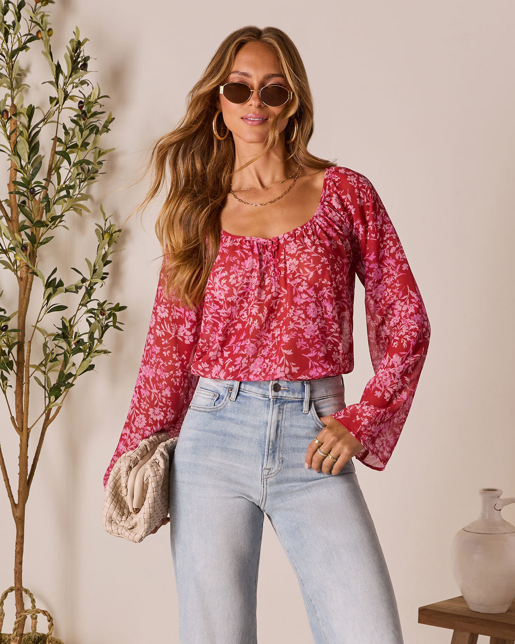 Nelda Floral Printed Top-Vogue Logic