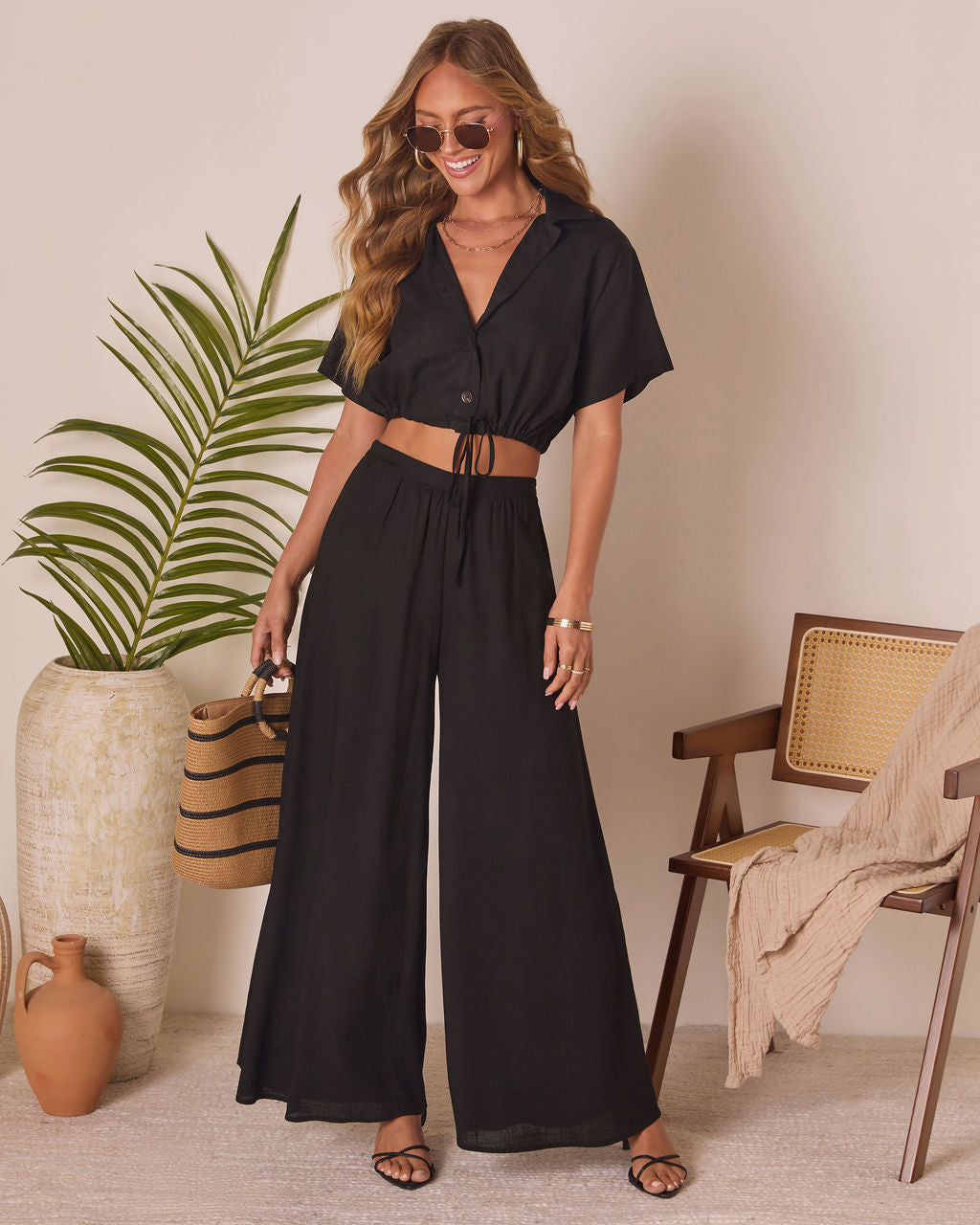 Gabbie Short Sleeve Collared Button Up Top-Vogue Logic