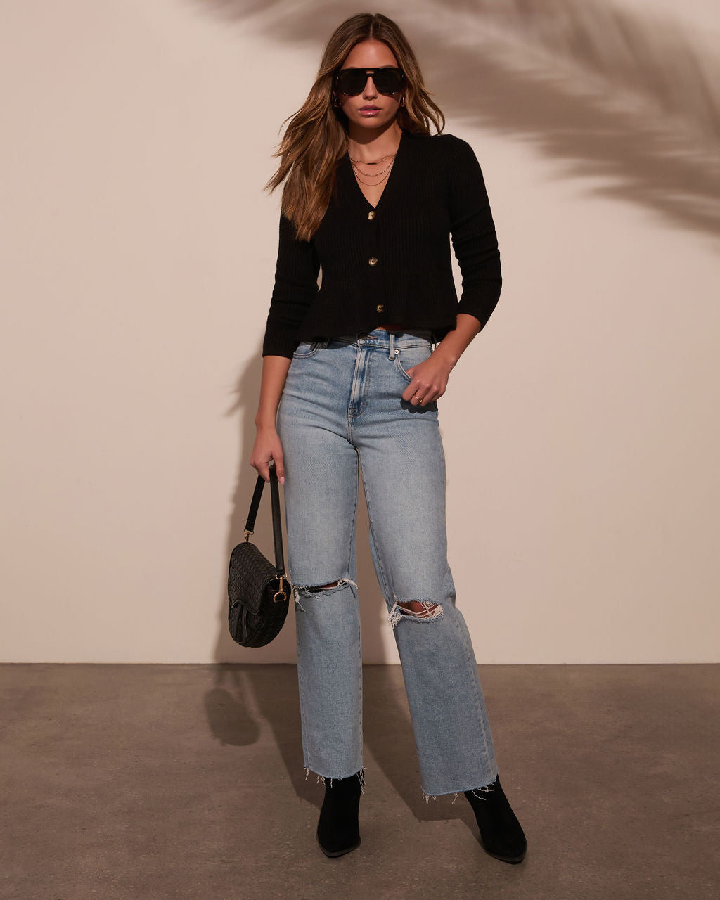 Stewart Peplum Button Front Sweater-Vogue Logic