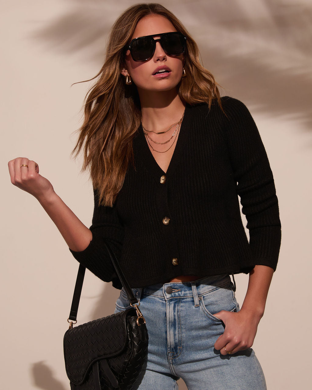 Stewart Peplum Button Front Sweater-Vogue Logic