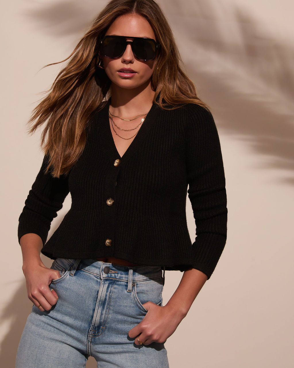 Stewart Peplum Button Front Sweater-Vogue Logic