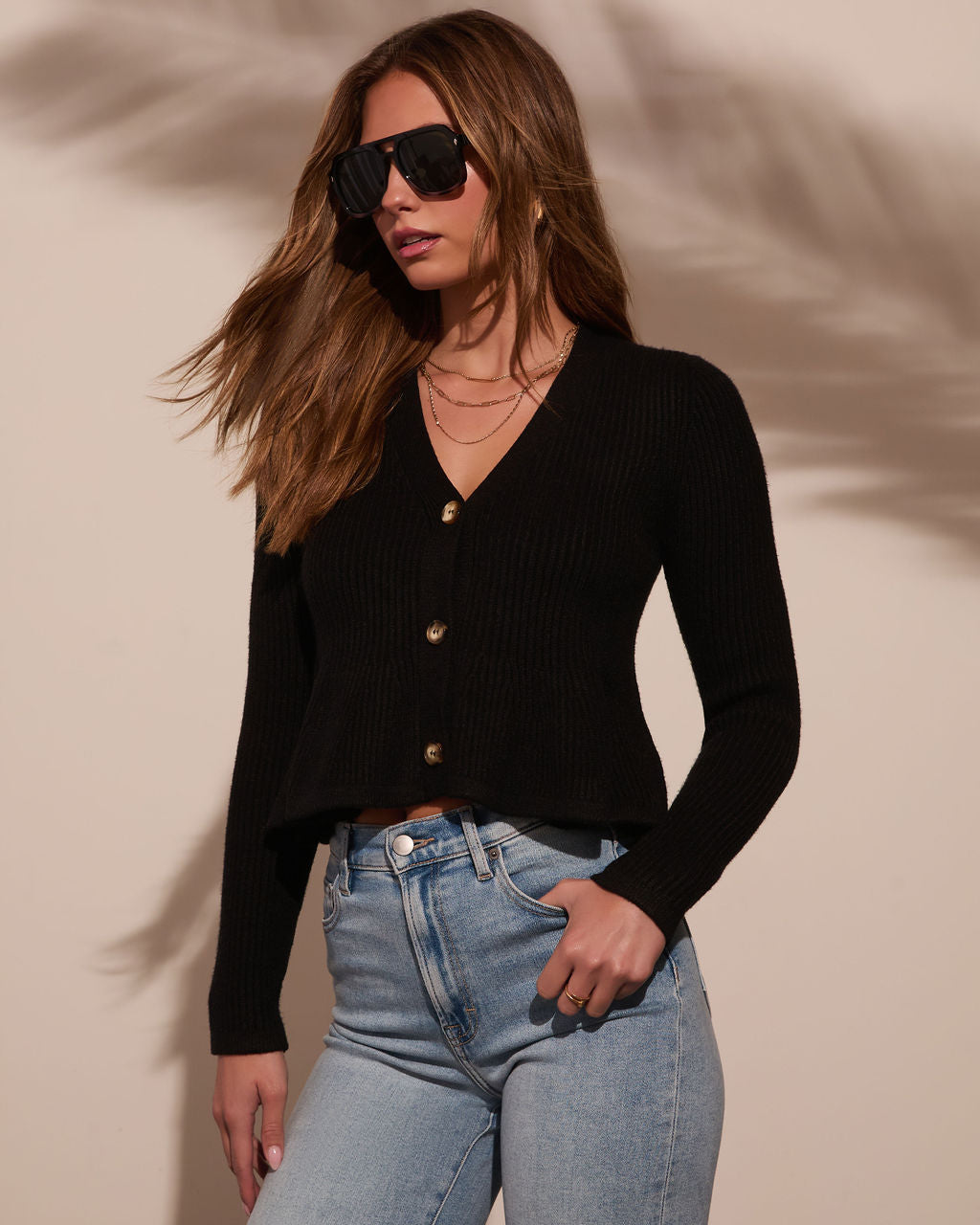 Stewart Peplum Button Front Sweater-Vogue Logic