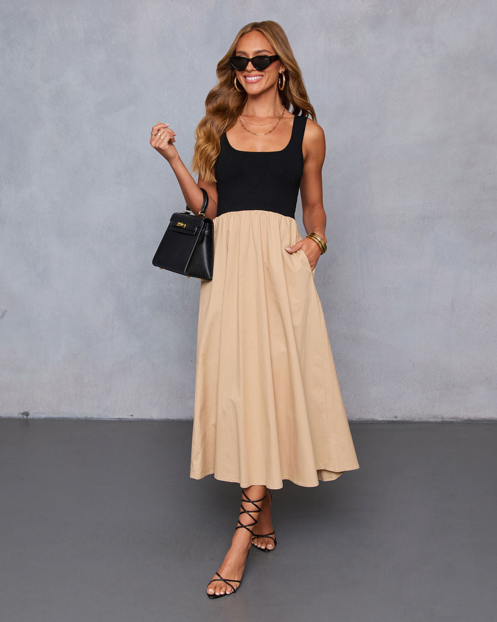 Maxime Knit Cotton Pocketed Midi Dress-Vogue Logic