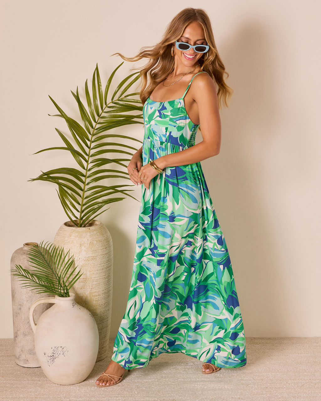 Lesbeth Tropical Abstract Maxi Dress-Vogue Logic