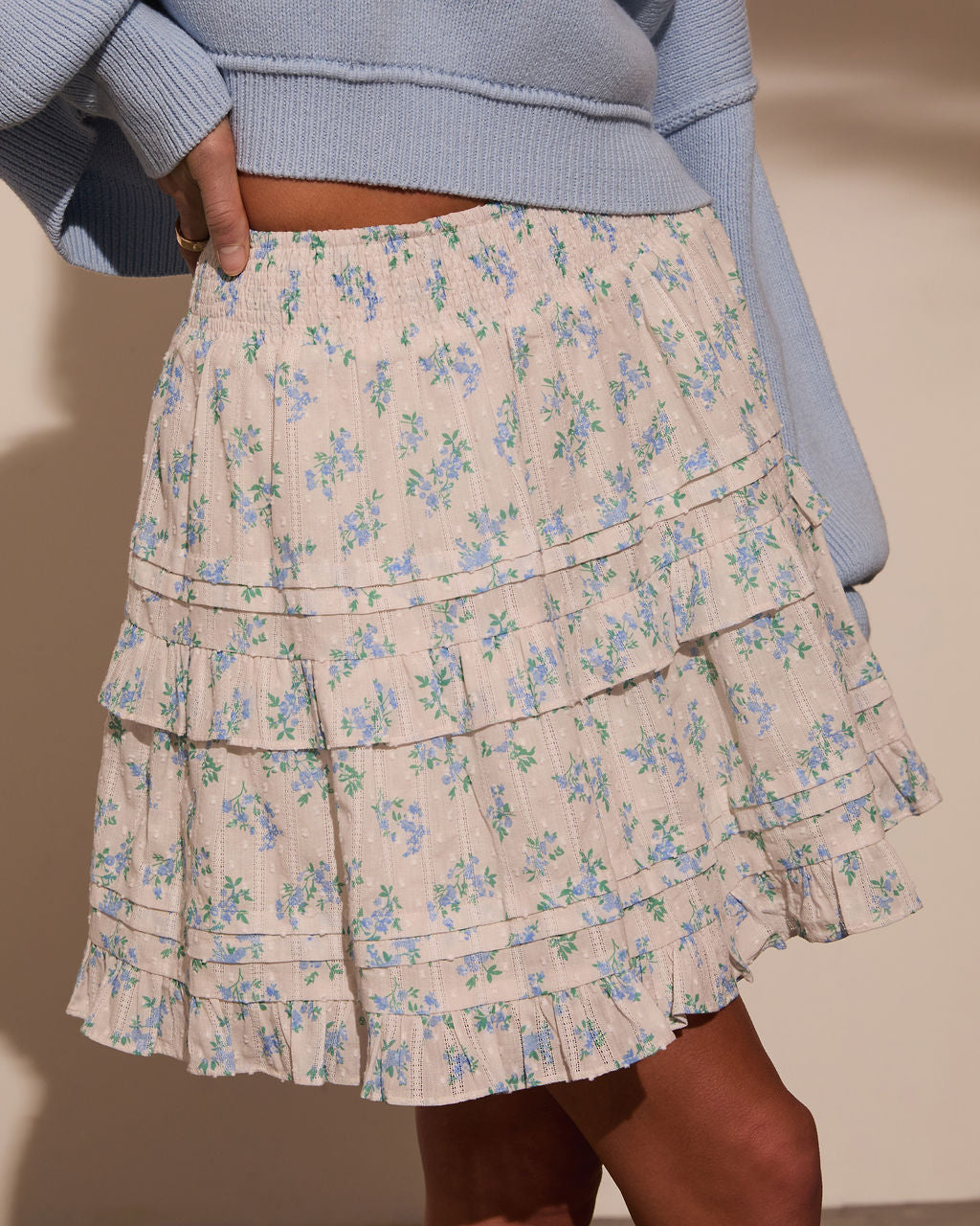 Elderflower Ruffle Floral Mini Skirt-Vogue Logic