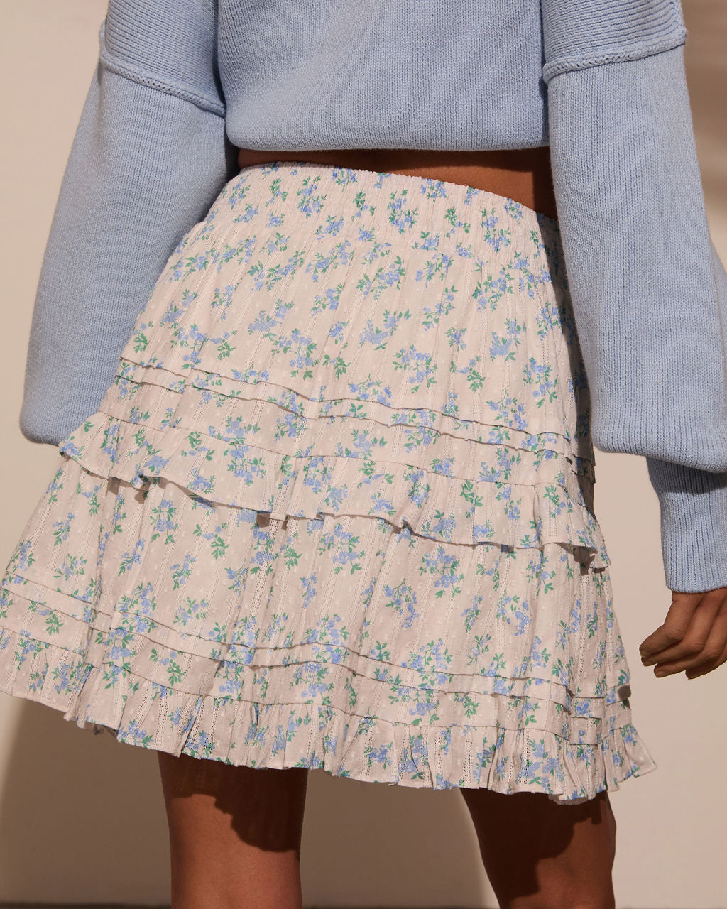 Elderflower Ruffle Floral Mini Skirt-Vogue Logic