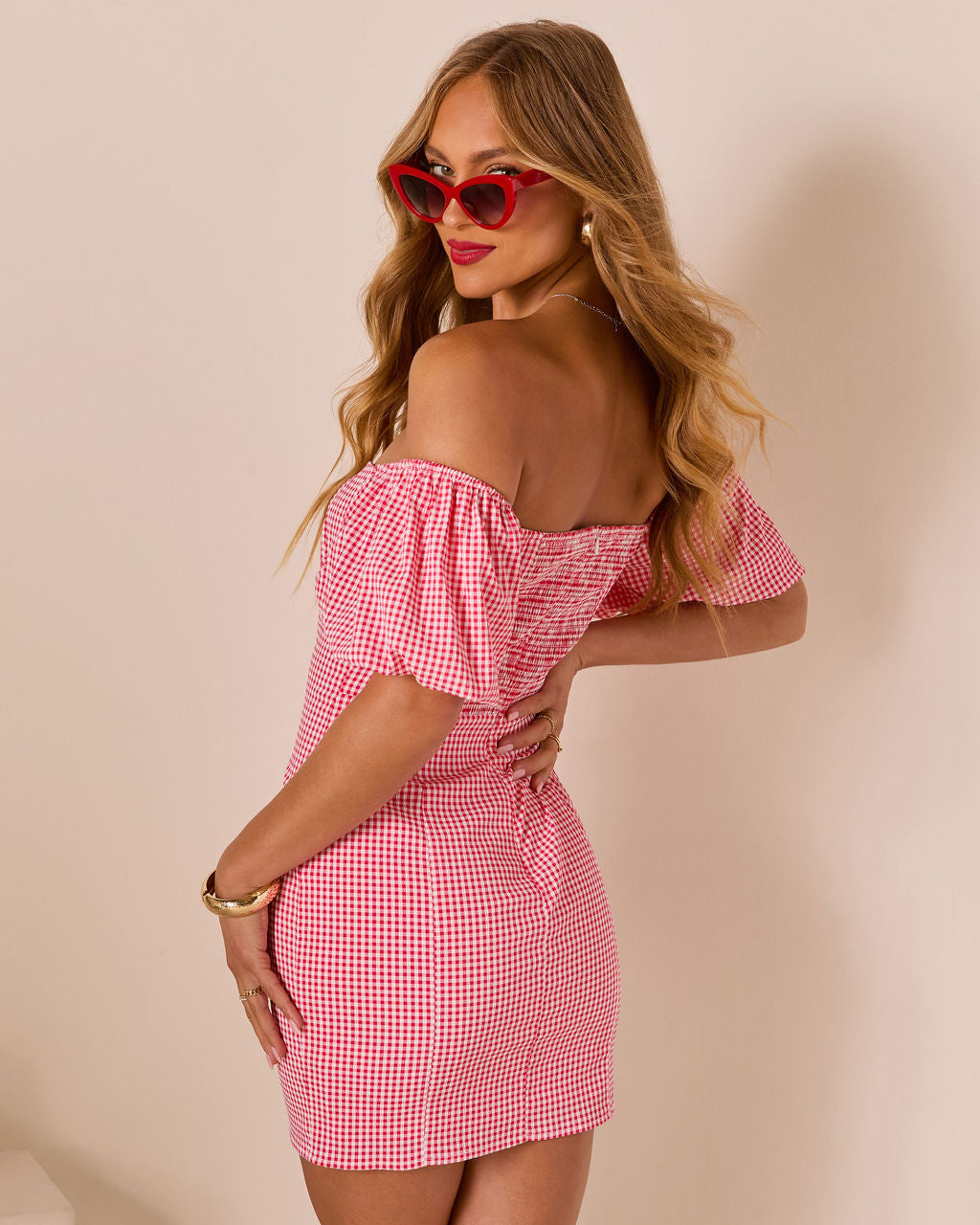 Palomino Gingham Puff Sleeve Mini Dress-Vogue Logic