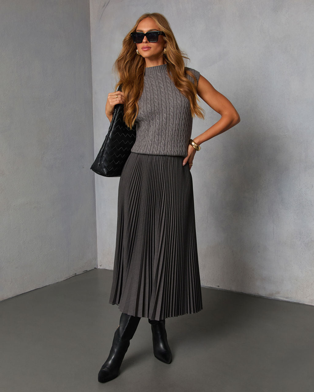 Vionette Pleated Midi Skirt-Vogue Logic