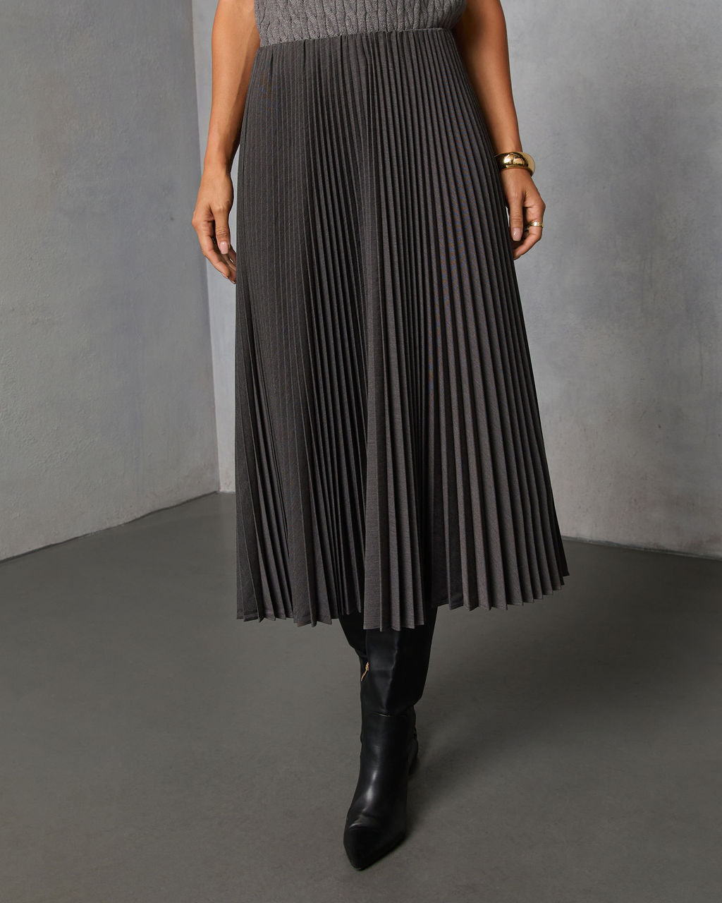 Vionette Pleated Midi Skirt-Vogue Logic