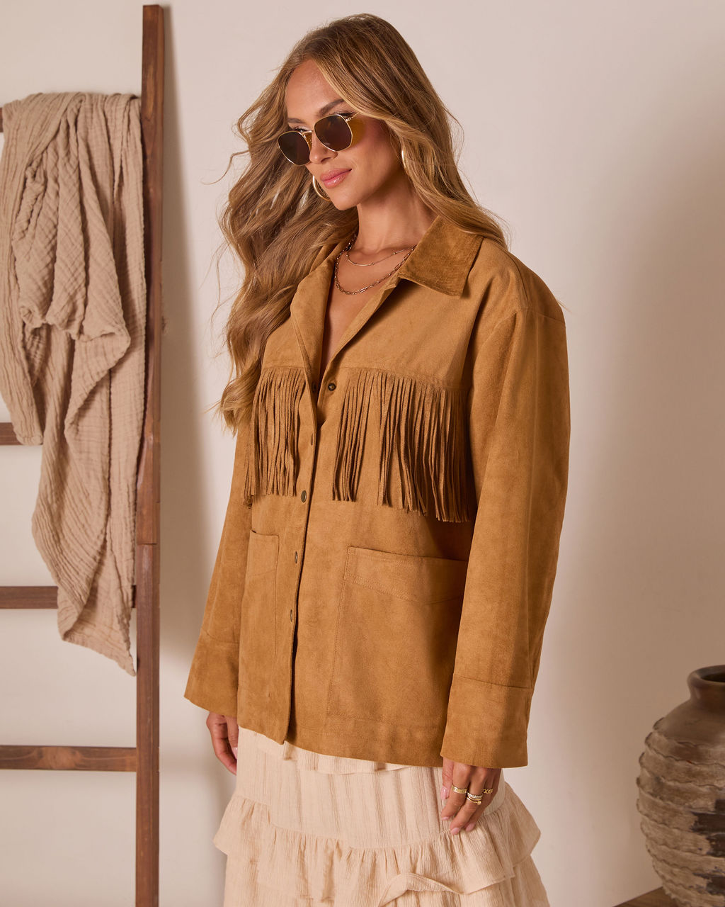 Even Ember Suede Fringe Jacket-Vogue Logic