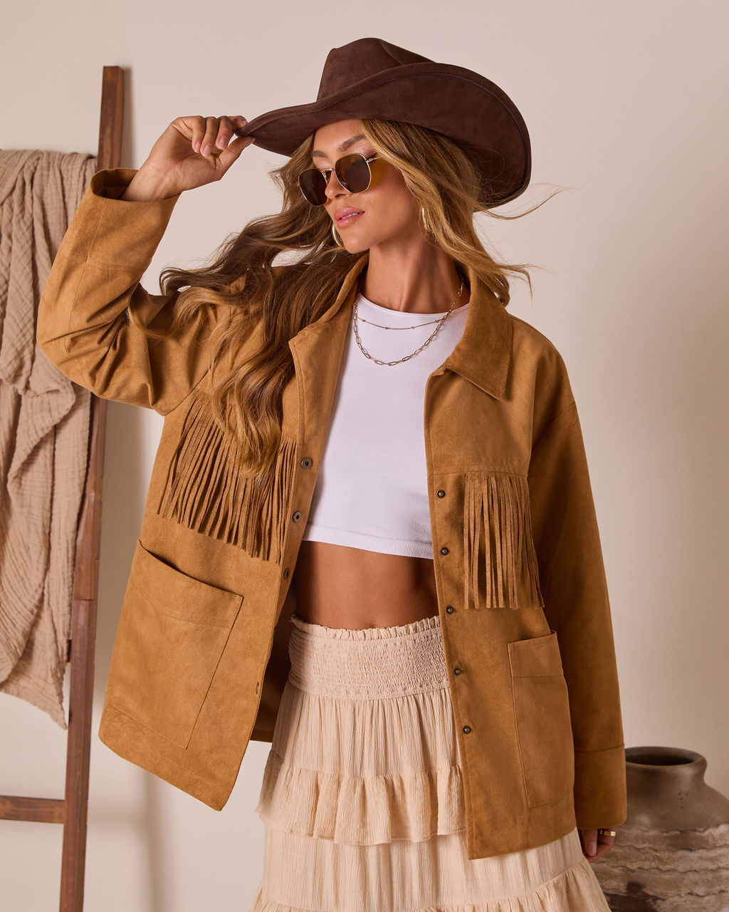 Even Ember Suede Fringe Jacket-Vogue Logic