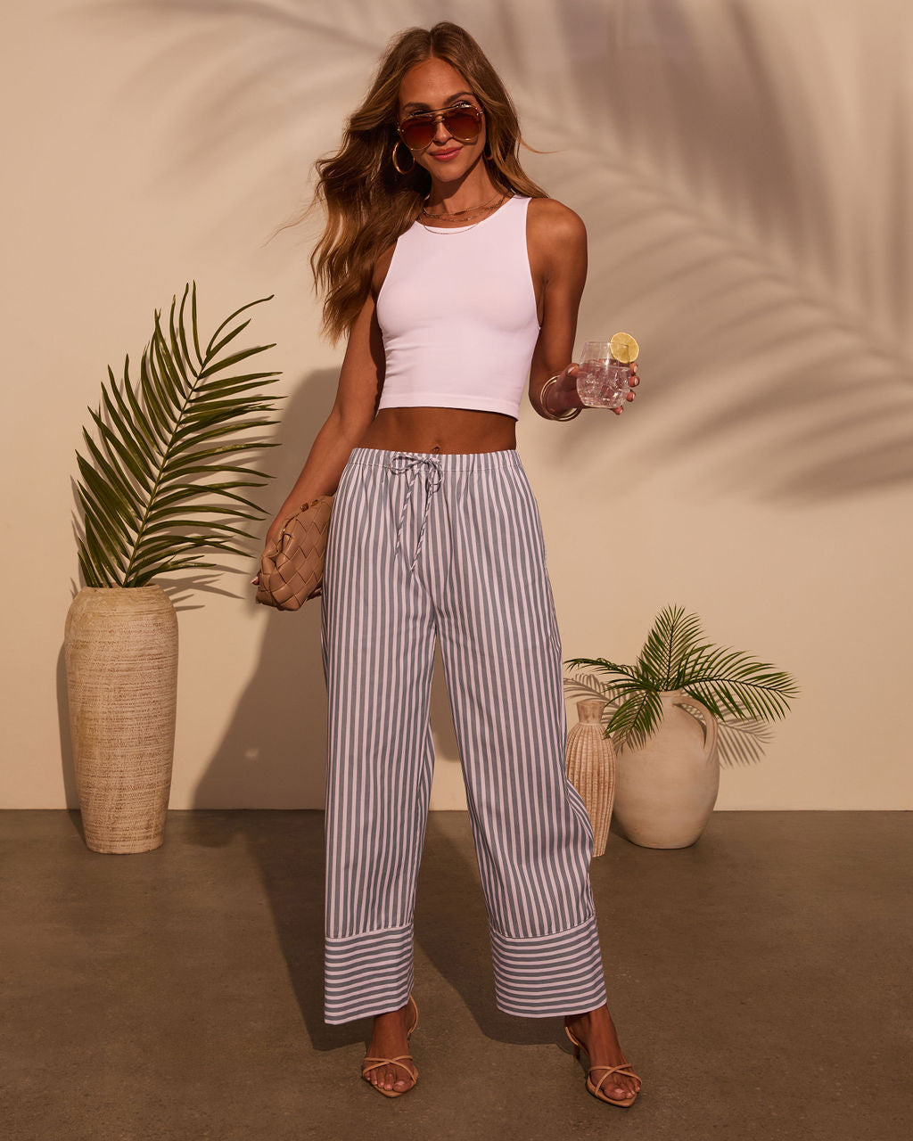 Jailen Striped Waist Tie Pants-Vogue Logic