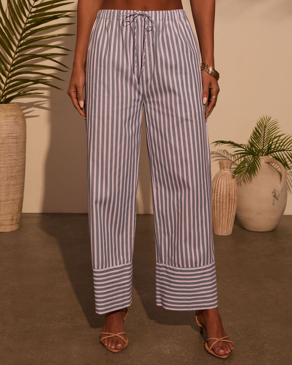 Jailen Striped Waist Tie Pants-Vogue Logic