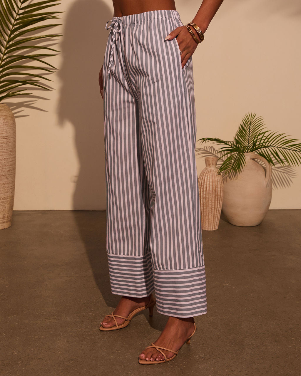 Jailen Striped Waist Tie Pants-Vogue Logic