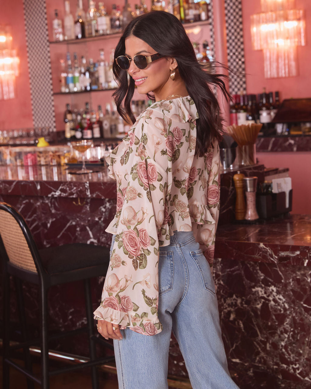 Lovers Bloom Floral Ruffle Blouse-Vogue Logic